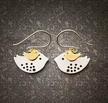 Sky Travelers Earrings Little Bird Learning To Fly From Mom Bird In 925 Sterling Silver Hooks