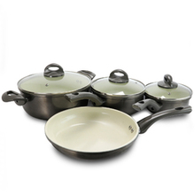 Sunbeam Heston 7 Piece Aluminum Ceramic Nonstick Cookware Set In Metallic Champagne