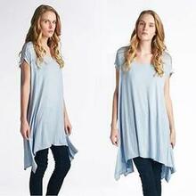 Butterfly Whisper Light Flowy Relaxed Fit Round Neck Top Made In Usa - Color: Dusty Blue