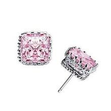 Royal Crown Earrings In Princess Cut Stones -metal Color: White Gold, Stone Color: Pink