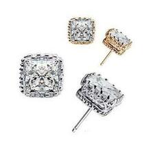 Royal Crown Earrings In Princess Cut Stones -metal Color: White Gold, Stone Color: White