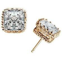Royal Crown Earrings In Princess Cut Stones -metal Color: Yellow Gold, Stone Color: White
