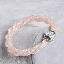 Rope Bracelet A Wire Mesh With Tiny Crystal Loaded To Form A Halo - Color: Pink Coral