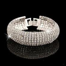 Glamour Girl Crystal Bangle Cuff Bracelet - Color: Silver Polished
