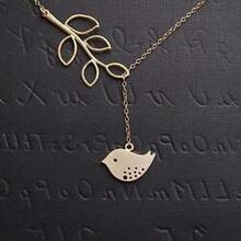 Spring Has Sprung! Necklace And Chain With Sparrow And Tree Flying To The Nest - Color: 14 Kt Yello