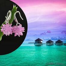 Bora Bora - The Exotic Flower Earrings - Handcrafted In Sterling Silver - Color: Flamingo Pink