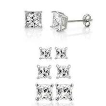 Princess Cut Cz In Sterling Silver Stud Earrings - Size: 5 By 5mm 3.2 Ct Tw