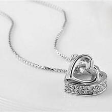 Hugging Hearts Pendant And Chain - Color: Silver W/ Clear Crystals