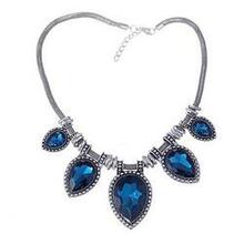 Beyoutiful Crystal And Antique Silver Style Statement Necklace - Color: Blue Crystals