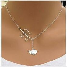 Spring Has Sprung 925 Silver Plated Bird And Leaves Lariat Necklace F369-1381787369507