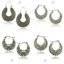 Silver Tribal Look Filigree Hoop Earrings For World Traveller - Style: Design-c K290-19500761989