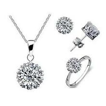 Tiara Set Of 4 Necklace Pendant Ring And Stud Earrings In Silver Plated Crown Setting - Ring Size: 9 K290-19603747013