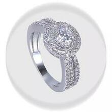 Artdeco Double Halo Ring 18kt White Gold Overlay