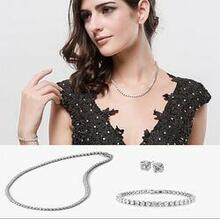 Trio Set Of Dazzling Diamond Crystal Necklace Bracelet And Earrings - Style: Silver Trio K290-21906930309