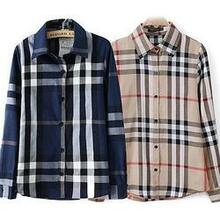 Boyfriend Shirt In Tan And Blue Plaids -size: Small, Color: Blue K290-27215412880