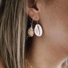 Conch And Cowrie Hoop Earrings - Size: 1 Inch Tall