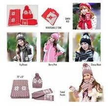 Snow Angel 3 Pc Xmas Set Of Scarf, Hat And Gloves In 2 Tones F369-3141080197