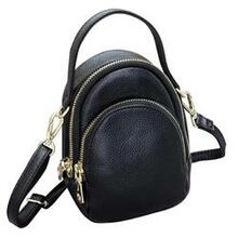 Double Duty Genuine Leather Crossbody Bag - Color: Matt Black K290-31497049571414
