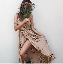 Resort Maxi Floral Open Front Off Shoulder Design -dress Size: Medium, Dress Color: Tan Floral K290-32126324624