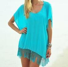 Mid-summer Night Fringe Trim Tunic In 3 Colors From Summery Collection -color: Turquoise, Size: Fre K290-32895252304