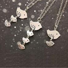 Happy Bird Day Necklace In Sterling Silver - Style: Necklace W/ Mom + 1 Baby Sparrow