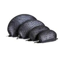 Cosmo Cosmetic Faux Ostrich Cases In Set Of 4 - Color: Black