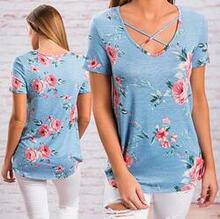 Floral Short Sleeve Top With Cutout Neckline In 5 Colors -size: 2xlarge, Color: Sweet Pink K290-39865800272