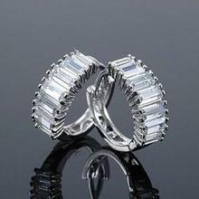 Shiny Baguettes Hoop Earrings In Baguette Stones In White Gold