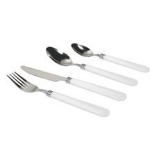 Gibson Sensations Ii 16 Piece Stainless Steel Flatware Set With White Handles And Chrome Caddy