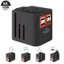 Worldwide Plug Adapter With 4 Port Usb Fast Charger And A Surge Protector F369-560961421347
