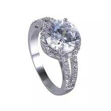 Love Struck Diamond Crystals Platinum Plated Halo Ring - Size: 6