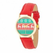 Gold Holiday Watch With Red Leather Strap (pack Of 1 Ea)