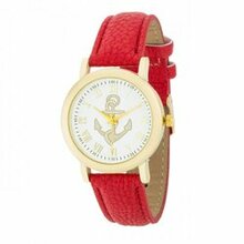 Natalie Gold Nautical Watch With Red Leather Band (pack Of 1 Ea)