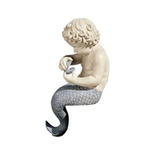 Young Little Sitting Mermaid Garden Statue With Oyster And Pearl Q280-om54857153