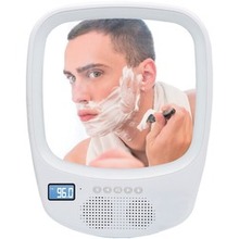 Qfx Fogless Light-up Mirror And Bluetooth Splashproof Speaker With Am And Fm Radio (pack Of 1 Ea)