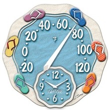 Taylor Precision Products 12-inch Sandals Thermometer With Clock (pack Of 1 Ea)