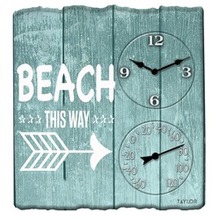 Taylor Precision Products 14-inch X 14-inch Beach This Way Clock With Thermometer (pack Of 1 Ea)