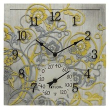 Taylor Precision Products 14-inch X 14-inch Beachwood Clock With Thermometer (pack Of 1 Ea)