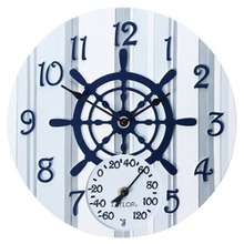 Taylor Precision Products 14-inch Clock With Thermometer (captain's Wheel) (pack Of 1 Ea)